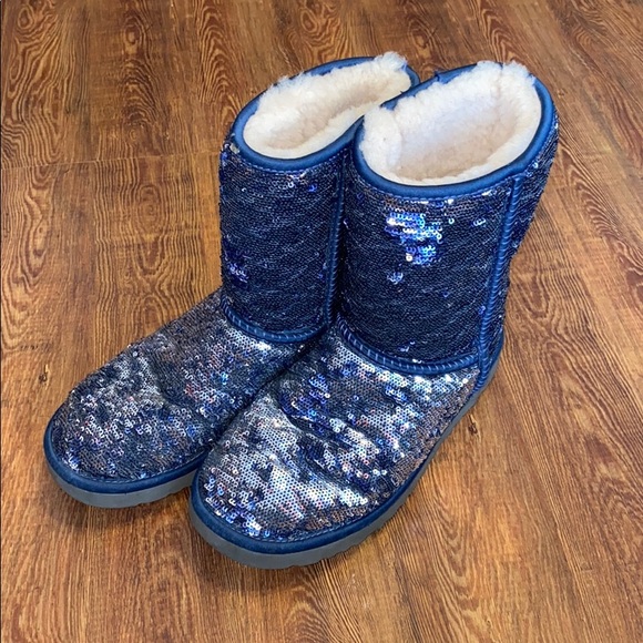 UGG Shoes - Ugg Blue Sequin Short Boots Size 7